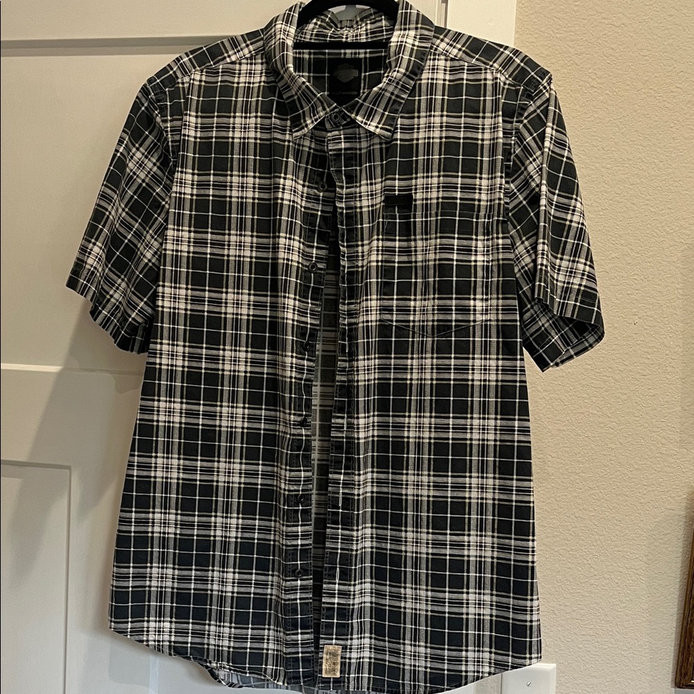 Harley-Davidson Black and White Checkered Men's Shirt